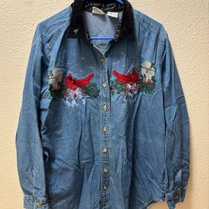 Bobbie Brooks Denim Top with Black Collar